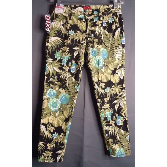 Bongo Cropped Skinny Ankle Jeans Juniors Size 7 Green/Black Floral Print New - Picture 2 of 9